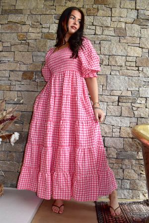 Nonni Gingham Darling Dress Miami Pink